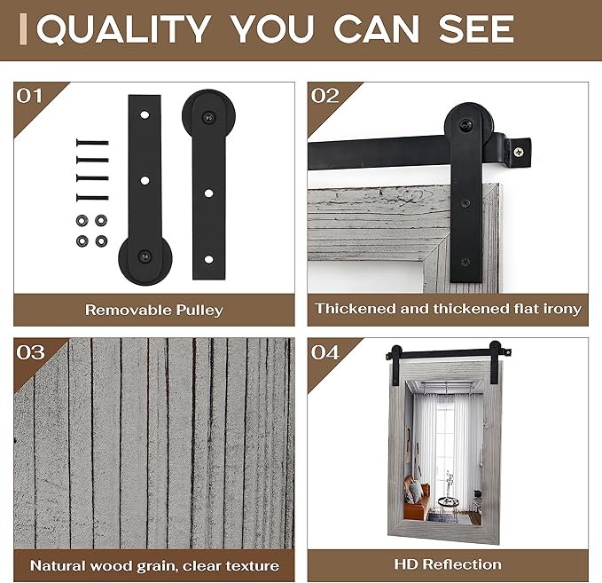 COGOOD Bathroom Mirrors for Over Sink - 22 x 30 Farmhouse Barn Door Wall Mirror for Bathroom, Living Room, Entryway Wall Decor Grey