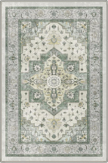 GENIMO Runner Rug 2x5 Non Slip Machine Washable Vintage Hallway Runner Rug, Low Pile Lightweight Rugs for Entryway, Hallway, Kitchen and Corridor, Sage Green