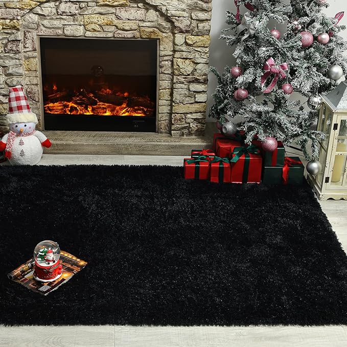 Andecor Soft Fluffy Bedroom Rugs, 3 x 5 Feet Indoor Shaggy Plush Area Rug for Boys Girls Kids Baby College Dorm Living Room Home Decor Floor Carpet, Black