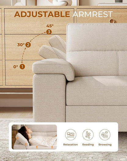 Upvilla 71.25" Modern Sofa Couch for Living Room, Deep Seat Sofas with 8”Cushion, Comfy 2-Seater Chenille Loveseat with Convertible Armrest, Removable Sofa Cover, High Leg (Beige)
