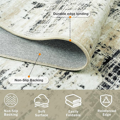 10x12 Area Rugs for Living Room Washable Rug: Anti-Skid Abstract Modern Living Room Rug Soft Thin Carpets Indoor Floor Non-Shedding Carpet for Bedroom Dining Farmhouse Nursery Black Gray Gold