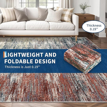 ROYHOME Washable Rug 5x7 Abstract Area Rug for Living Room, Non Slip Foldable Soft Rugs for Bedroom, Stain Resistant Rugs Modern Fuzzy Rug, Indoor Floor Carpet for Entryway Home, Red Multi