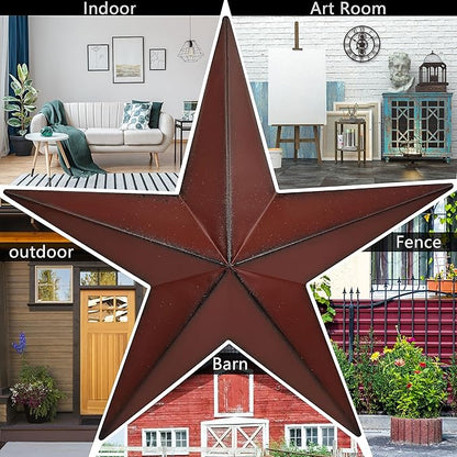 VIVICOMFY 6"（6pieces Red Black Barn Star Texas Stars Art-Metal Stars for Outside Rustic Vintage Western Wall Decor Country Home Farmhouse Wall Decorations