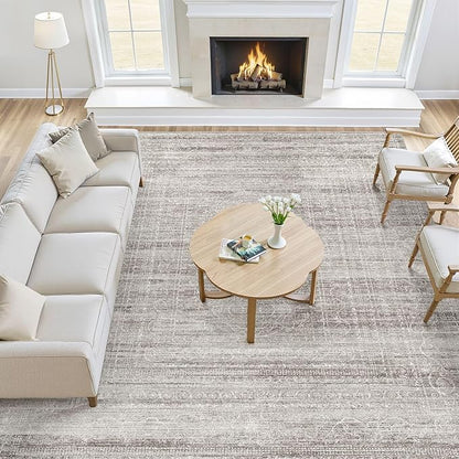 9x12 Area Rug Living Room: Washable Large Neutral Soft Rug Farmhouse Stain Resistant Indoor Non-Slip Floor Carpet for Bedroom Nursery Kids Playroom Office Dining Room Dorm- Gray Brown