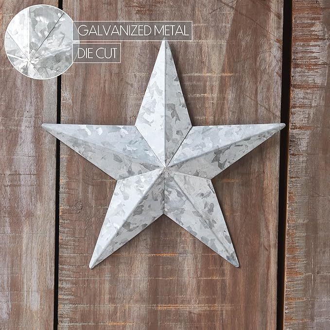VHC Brands Patriotic Faceted Metal Star Galvanized Wall Hanging 8x8, Independence Day Decor, American Star Design, Distressed Appearance Metal Wall Hanging