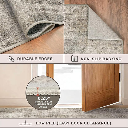 Taupe 2x4 Runner Rug for Entryway Indoor, Kitchen Floor Waterproof, Bathroom, Powder Room, Washable Non Slip Low Pile Stain & Fade Resistant, Modern Eclectic Tan Décor