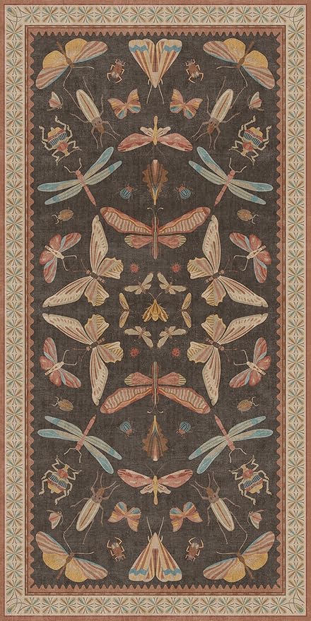 Boho Brown 3x6 Entryway Rug Indoor, Farmhouse Kitchen Area Rug for Bedroom, Mudroom & Laundry Room, Soft Low Pile Insect Décor Carpet