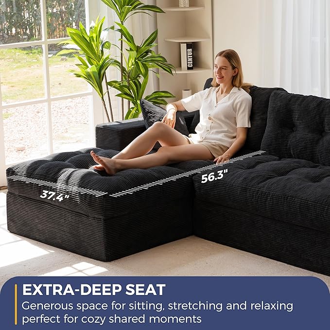 MAXYOYO Modular Sectional Sofa with Ottoman and Loveseat, Cloud Boneless Couch with Layered Cushion, Flexible Module Combination Sofa for Living Room, No Assembly Required,Black