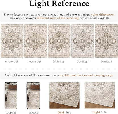 PureCozy Taupe Area Rug 2x3 Washable Vintage Entryway Carpet Non Slip Retro Distressed Door Mat Low Pile Soft Oriental Medallion Thin Small Throw Rug for Kitchen Bedroom Office Bathroom Laundry