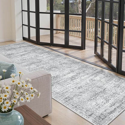 Soalmost Runner Rug 3x8 Washable Non-Slip Hallway Runner Rugs for Kitchen Bathroom Laundry Room Grey Vintage Floor Carpet Runners for Hallways Entryway