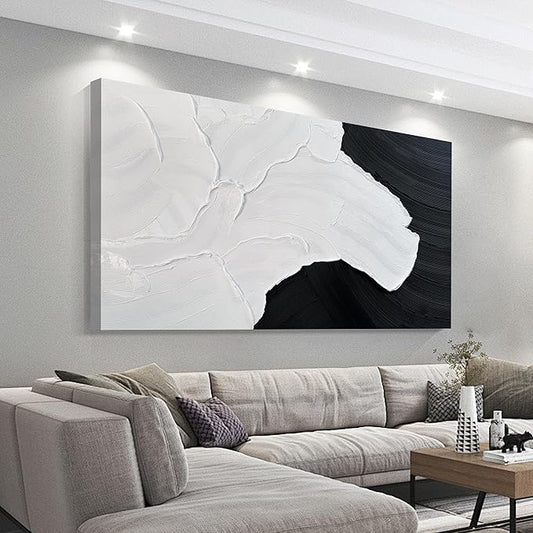 Tarfupth Black and White Abstract Wall Art for Living Room Hand-Painted Large Abstract Wave Oil Paintings Textured Artwork for Bedroom Office Home Decor 35x71 Inch