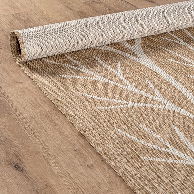 Washable Indoor Outdoor Rug 5x7 Modern Area Rugs Branch Pattern Non Shedding Waterproof Easy Clean Patio Deck Porch Living Room Bedroom Garden RV (5 X 7 Natural)