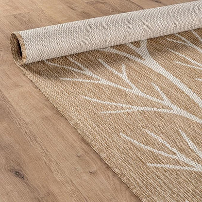 Washable Indoor Outdoor Rug 5x7 Modern Area Rugs Branch Pattern Non Shedding Waterproof Easy Clean Patio Deck Porch Living Room Bedroom Garden RV (5 X 7 Natural)