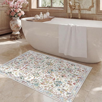 Colorful Area Rug 2x3 Entryway Rug for Bedroom Bathroom, Non-Slip Low-Pile Washable Boho Carpet Retro Accent Doormat for Laundry Room Hallway Kitchen 24x36 Inch