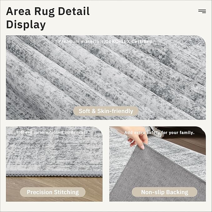 Soalmost Runner Rug 2'x8' Washable Non-Slip Runner Rugs for Kitchen Bathroom Laundry Room Grey Vintage Floor Carpet Runners for Hallway Entryway