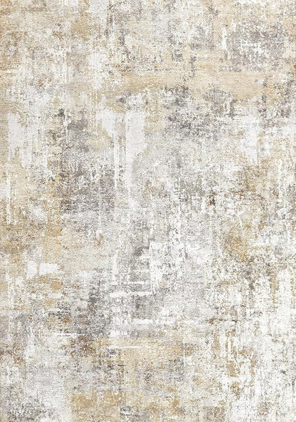 3x15 Ft Long Hallway Runner Rug - Non-Slip Washable Kitchen Runner Rug with Rubber Backing | Modern Abstract Wide Floor Carpet Runner for Indoor Entryway, Bedroom, Living Room (Gold Grey)