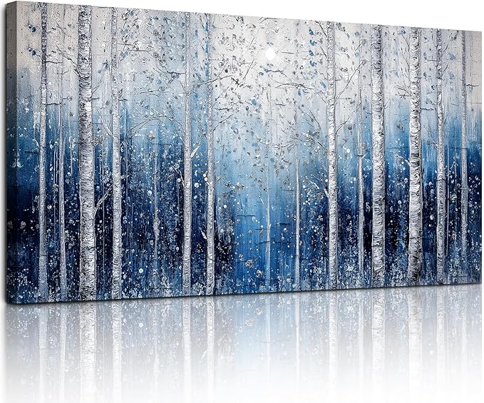SERIMINO Birch Tree Landscape Wall Art, Abstract Forest Large Artwork for Walls, Modern Blue Aesthetic Canvas Prints, Nature Plant Trunk Wall Decor Living Room Bedroom Bathroom Kitchen 24"X48"