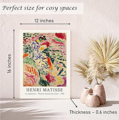 Induslyfe Framed Retro Vintage Wall Art Canvas Decor Set of 3, Matisse Prints Poster Mid Century Modern Art, Sage Green Aesthetic Floral Botanical for Bedroom Living Room Bathroom 12x16