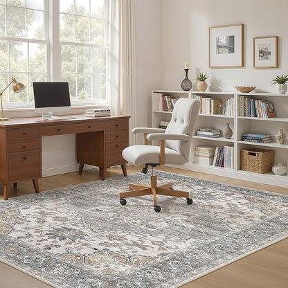 5x7 Washable Area Rugs for Living Room: Non Slip Vintage Gray Brown Rug, Large Soft Stain Resistant Indoor Floor Carpets for Bedroom Dining Room Nursery Home Office Kid & Pet Friendly