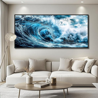 ERQINHUA Wall Art For Living Room Wall Decor For Bedroom Ocean Inspiration Pictures Blue Wave Canvas Printing Wall Paintings Office Mural Posters Modern Home Decor Aesthetics 32x72 In Black Framed