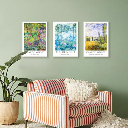 WENGTIAO Claude Monet Canvas Wall Art Prints Monet Iris Garden Landscape Oil Paintings Vintage Impressionist Reproduction Posters Pictures Classic Water Lilies Artwork for Living Room Bedroom 12x16x3