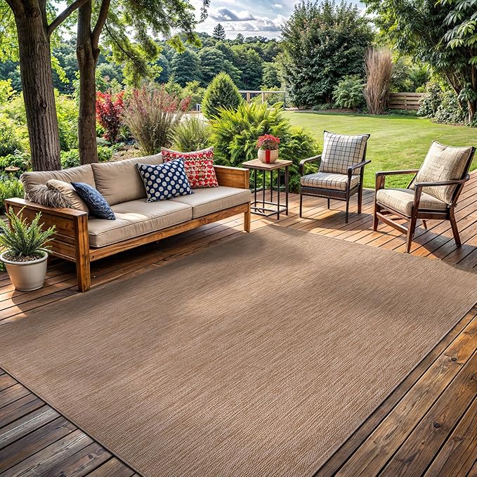 Washable Indoor Outdoor Rug 5x7 Weather Resistant Area Rugs Modern Solid Jute Rug for Porch Deck Balcony Backyard Patio Outside Carpet (5 X 7 Jute Beige)