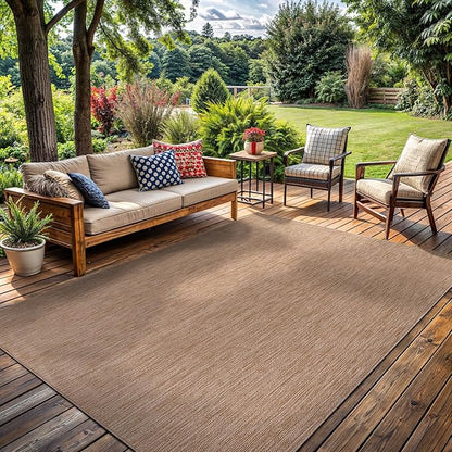 Washable Indoor Outdoor Rug 5x7 Weather Resistant Area Rugs Modern Solid Jute Rug for Porch Deck Balcony Backyard Patio Outside Carpet (5 X 7 Jute Beige)