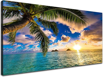 EPHANY Ocean Beach Palm Wall Art - 1 Piece Canvas Wall Art Sunset Scene with Tree Landscape, Stretched and Framed Ready To Hang (B-1pcs,20x40inchx1pcs)
