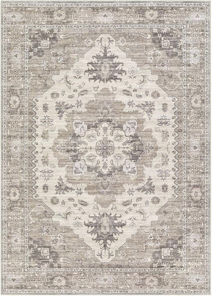 EIEIHOUSE Washable Area Rugs for Living Room -10x13 Neutral Vintage Distressed Floral Farmhouse Boho Large Soft Floor Rug Indoor Non Slip Carpet for Living Room Bedroom Dining Room Office-Brown/Beige
