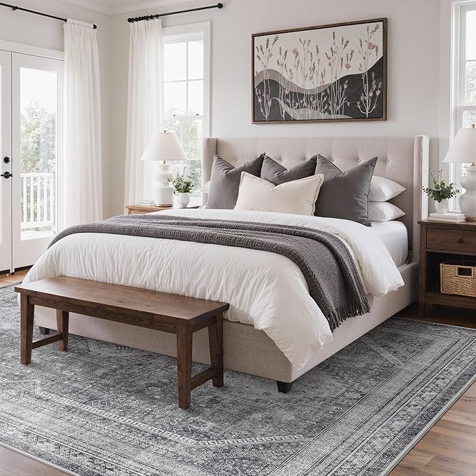 GENIMO 3x5 Area Rugs for Living Room, Machine Washable Non Slip Rugs, Low Pile Lightweight Print Rug for Bedroom, Dining Room, Home Office, Vintage Grey