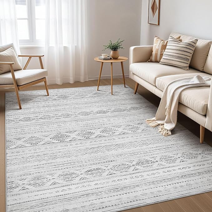 Nakagishi 8x10 Area Rug Living Room: Washable Boho Large Neutral Soft Farmhouse Modern Rugs Stain Resistant Moroccan Non-Slip Indoor Carpet for Bedroom Nursery Kids Office Dining Room- Dark Grey