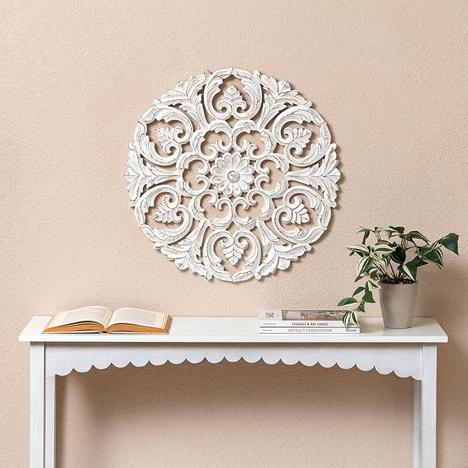 JFY Designs Wall Medallion - Wooden Wall Decor, Hand Carved & Embossed Decorative Wall Sculpture, Boho Farmhouse Wall Art, Perfect for Home, Office or any Living Space
