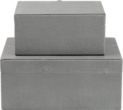 HofferRuffer Faux Leather Jewelry Boxes, Decorative Boxes Storage Accessory Organizer with Gold Hardware Decor, Classic Vegan Leather Set of 2 Pieces (Dark Grey)