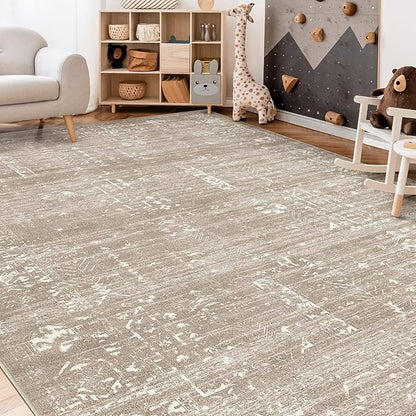 Area Rug for Living Room - 9x12 Soft Washable Oriental Vintage Floral Distressed Large Carpet - Fade Stain Resistant Non Slip Rugs for Bedroom Dining Room Nursery Dorm Office Home Decor - Camel
