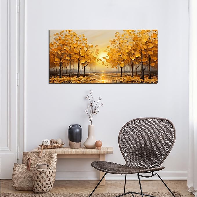 TYTAUPT Tree Wall Art For Living Room Yellow Wall Decor For Bedroom Home Office Dining Room Decor 20 x 40 Inch