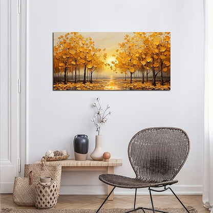 TYTAUPT Tree Wall Art For Living Room Yellow Wall Decor For Bedroom Home Office Dining Room Decor 20 x 40 Inch