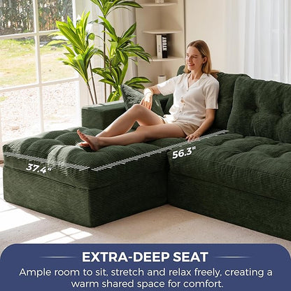 MAXYOYO Modular Sectional Sofa with Ottoman and Loveseat, Cloud Boneless Couch with Layered Cushion, Flexible Module Combination Sofa for Living Room, No Assembly Required,Dark Green