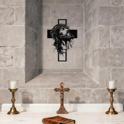 Slickss Jesus Wall Art, Metal Cross Wall Decor with Jesus Figure, 14x10 Inch Religious Wall Hanging, Christian Home Decor for Living Room, Office, Bedroom