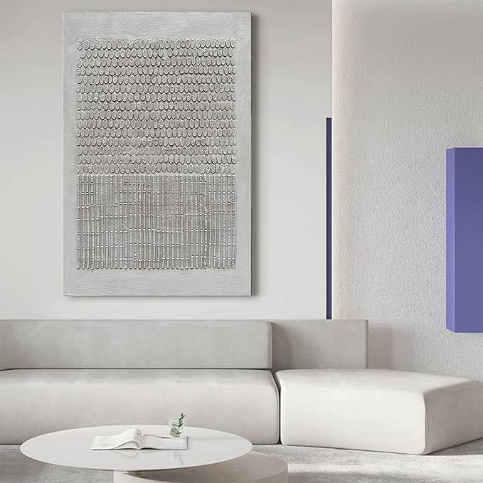NANKAI Art 45x30 inches White Texture Abstract Art Oil Painting Contemporary Minimalism Art Home Office Wall Decoration Art