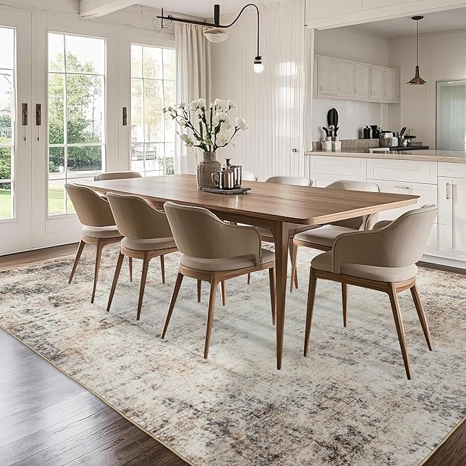 Washable 10x14 Area Rug: Neutral Rugs for Living Room Dining Room Bedroom Office Indoor - Non-Slip Modern Large Carpet Home Decor - 10x14 Sandstone Beige Gray