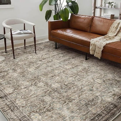CHAMPLANT Area Rug 6'x9' Washable Vintage Traditional Floor Cover Thin Retro Kitchen Indoor Distressed Non Slip Carpet for Living Room Bedroom Dining Room