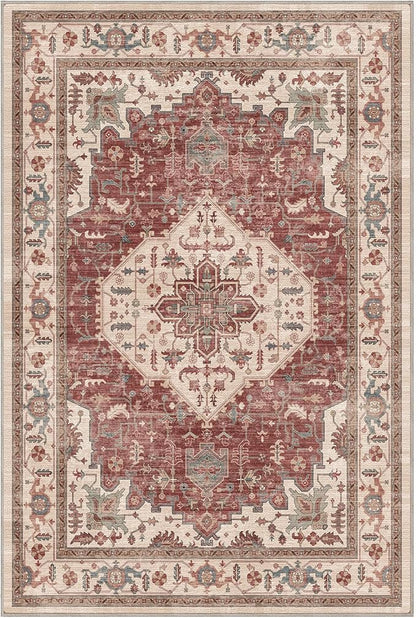 LUMI 8x10 Washable Area Rug for Living Room, Ultra Soft Traditional Vintage Red Rugs Non Slip with Rubber Backing, Low Profile, High Traffic, Stain Resistant Carpets, Ideal for Bedroom, Dining Room