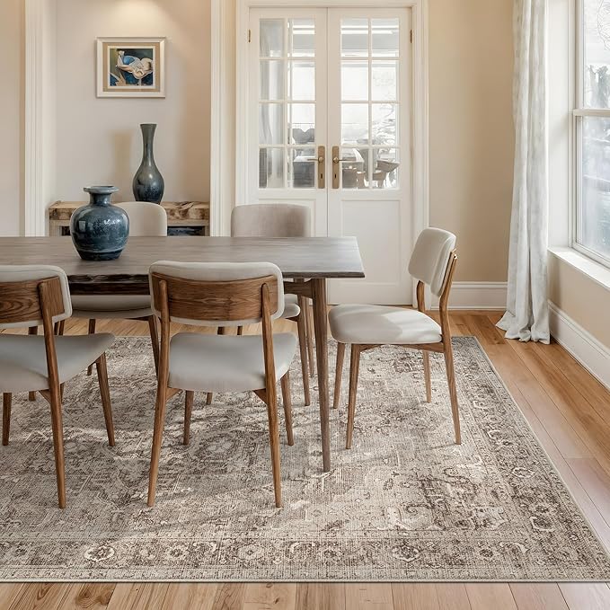 Bloom Rugs Washable Non-Slip 9' x 12' Rug - Beige/Gray Traditional Area Rug for Living Room, Bedroom, Dining Room, and Kitchen - Exact Size: 9' x 12'