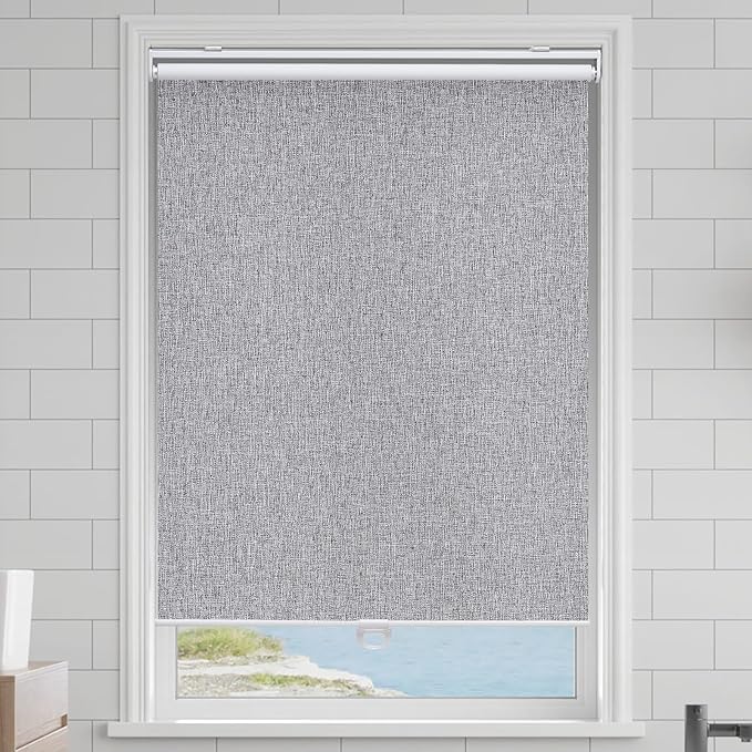 Cordless Roller Shades Blackout Blinds for Windows Room Darkening Rolled Up Shades with Spring System, UV Protection Natural Linen Fabric Window Shades Door Blinds for Home,42" W x 72" H, Heather Grey