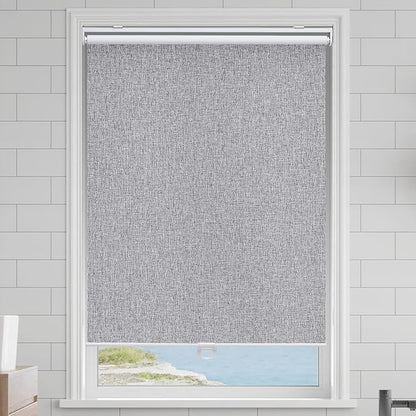 Cordless Roller Shades Blackout Blinds for Windows Room Darkening Rolled Up Shades with Spring System, UV Protection Natural Linen Fabric Window Shades Door Blinds for Home,16" W x 72" H, Heather Grey