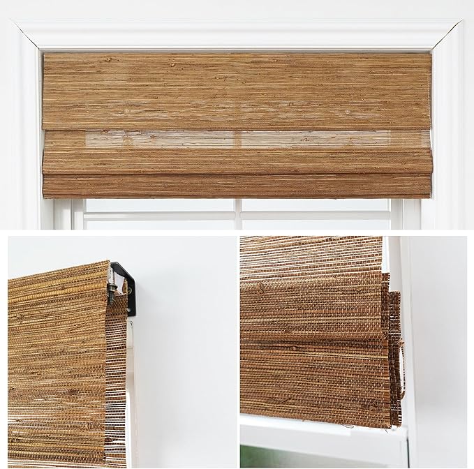 Motorized Bamboo Roman Shades, Motorized Blinds with Remote Compatible with Homekit, Alexa GoogleHome, Smart Wood Woven Shades for Indoor Windows, Customize, Rustwood