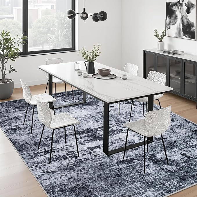 6x9 Area Rug Living Room Rug: Washable Modern Abstract Soft Thin Rug Indoor Floor No Slip Stain Resistant Carpet for Bedroom Dining Room Farmhouse Nursery Home Office - Black