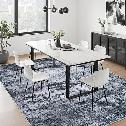 6x6 Area Rug Living Room Rug: Washable Modern Abstract Soft Thin Rug Indoor Floor No Slip Stain Resistant Carpet for Bedroom Dining Room Farmhouse Nursery Home Office - Black