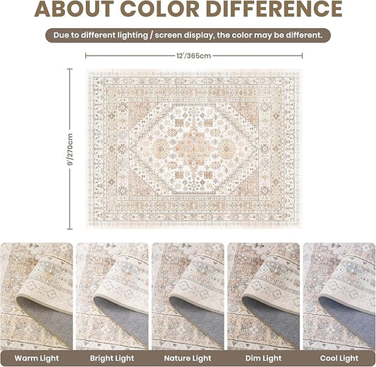 zesthome 9x12 Area Rugs for Living Room,Non-Slip Backing Washable Rugs,Vintage Large Area Rug，Stain Resistant Home Decor Rug