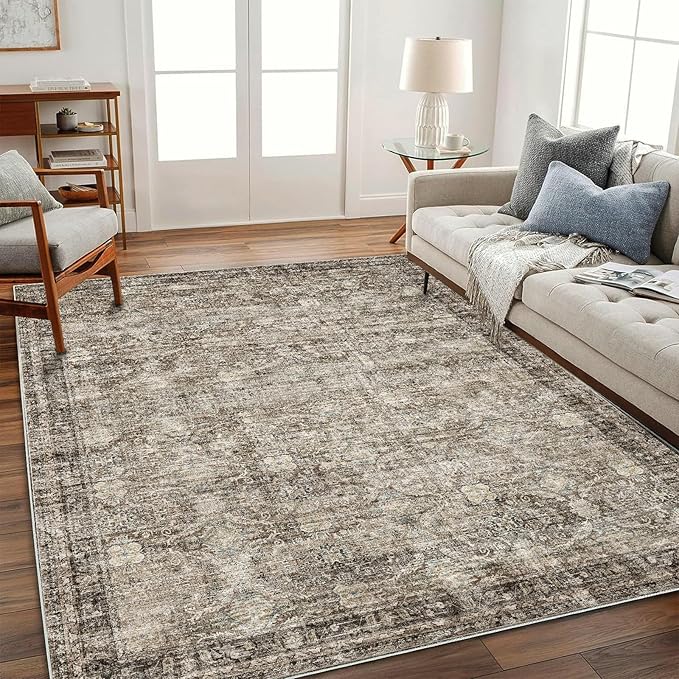 CHAMPLANT Area Rug 6'x9' Washable Vintage Traditional Floor Cover Thin Retro Kitchen Indoor Distressed Non Slip Carpet for Living Room Bedroom Dining Room